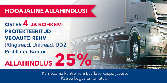 Ostes 4 ja rohkem protekteeritud veoauto rehvi (Ringtread, Unitread, Profilliner, Kontur, UD2), ALLAHINDLUS 25%.