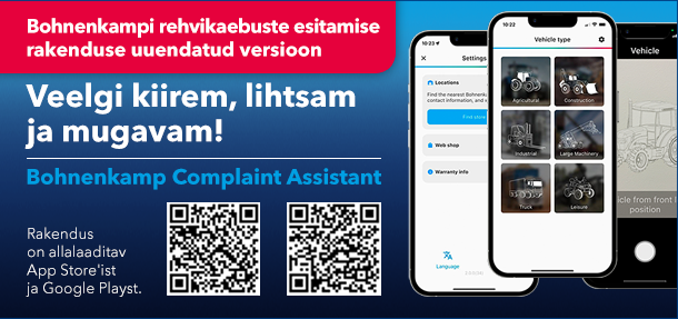 Bohnenkampi rehvireklamatsiooni esitamise rakenduse uus versioon.  Veelgi kiirem, lihtsam ja mugavam!